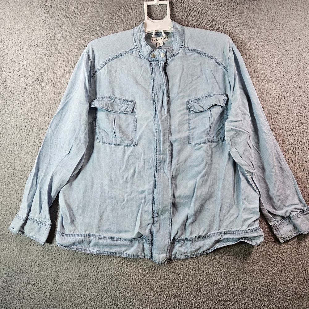Ava & Viv Shirt Women 2X Full Zip Long Sleeve Moto Jacket Style Long Sleeve Soft